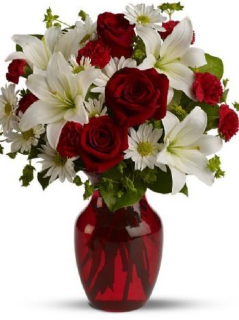 Red Rose White Lily and Daisy x